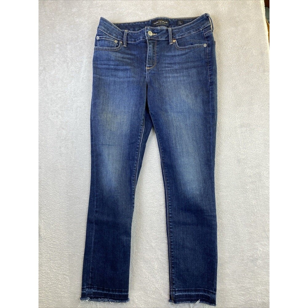 Lucky Brand Lolita Crop Women's 4/27 Medium Wash Frayed Hem Mid Rise